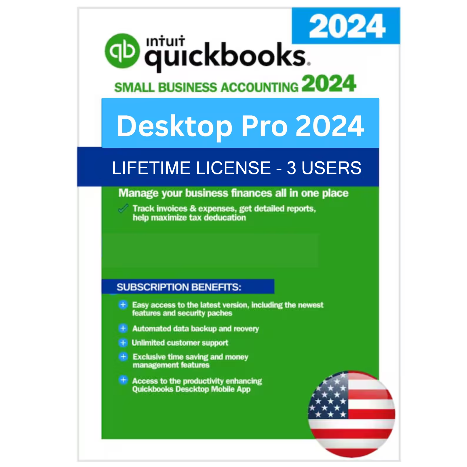 QuickBooks Desktop Pro Plus 2024 Lifetime License - 3 Users (USA Version)